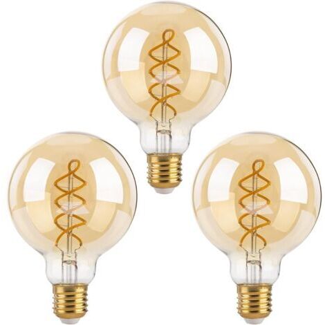 Dimmable Edison Ampoules LED E27, G80 Vintage LED à Filament Spirale Ampoule Décorative, 4W(équivalent 40W), Blanc Chaud 2700K, 470LM, Verre ambré, Lot de 3 (1/5)