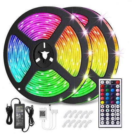 Kit de RVB LED Band, 10m, Bluetooth App Control, 16 millions de couleurs, 44 touches, IP65, SMD 5050.12V, Multicolored (1/5)