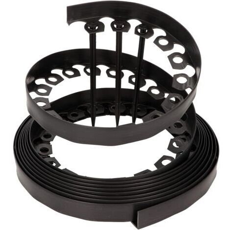Bordure de pelouse en Plastique LineBORDER Flexible, 30 ancrages au Sol, Longueur 10m, Hauteur 4cm, Noir (1/4)