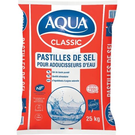 Pastilles de sel pour adoucisseur d'eau 25 kg – Pureté 99,9 % NaCl – Technologie de dissolution homogène – Compatible tous adoucisseurs