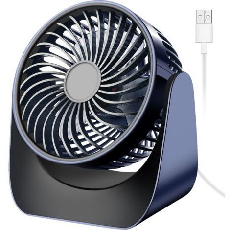Ventilateur USB Silencieux, Mini Ventilateur Bureau 3 Vitesses, 360° Rotation Petit Ventilateur de Table Portable(Bleu Marin) (1/5)
