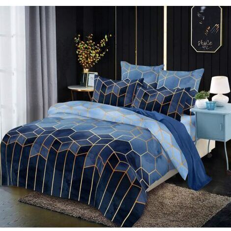 Sets de Housse de Couette 200200cm Parure de lit 2 Personnes Microfibre Modern 3D Géométrique Ensembles Literie avec Fermeture éclair et 2pc Taies d'oreiller bleu (1/5)