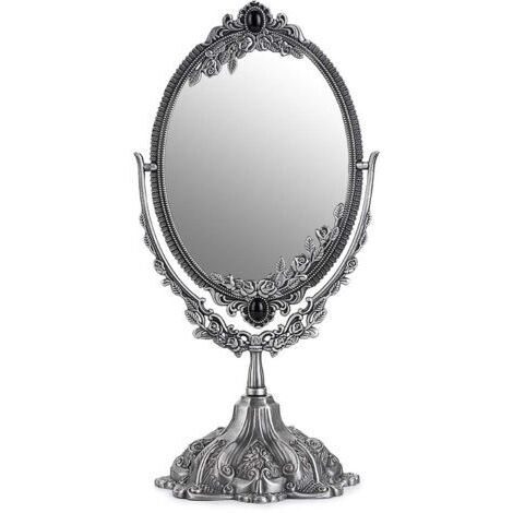 Miroir de Maquillage, Miroir décoratif Vintage Ovale et Double-Face Miroir(Argenté) (1/5)