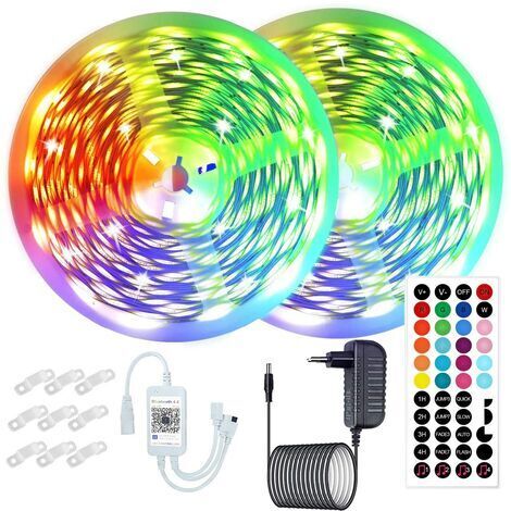 Kit de bande LED RVB, 30 mètres, contrôle de l'application Bluetooth, avec 44 touches, SMD 5050.12V, multicolore (1/5)