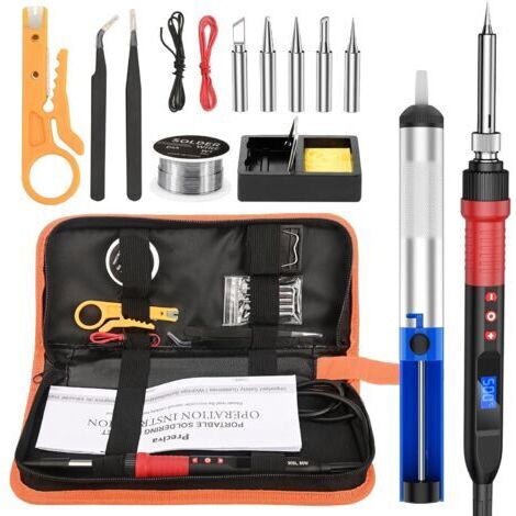Fer a Souder Kit, 80W Fer a Souder Réglable avec Écran LCD (220℃500℃),Station de Soudage,Pstolet a Souder,Fil de Soudure,5 Pointes à Souder, Pince à dénuder, Sac à Outils Portable (1/5)