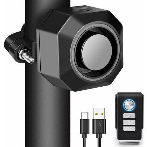 Alarme Velo Antivol Rechargeable USB,Alarme Moto sans Fil avec Supports de Montage,Alarme de Voiture a Sensibilité Réglable,Dispositif avec Télécommande for Scooter,Vélo Trotinette Electrique (1/5)
