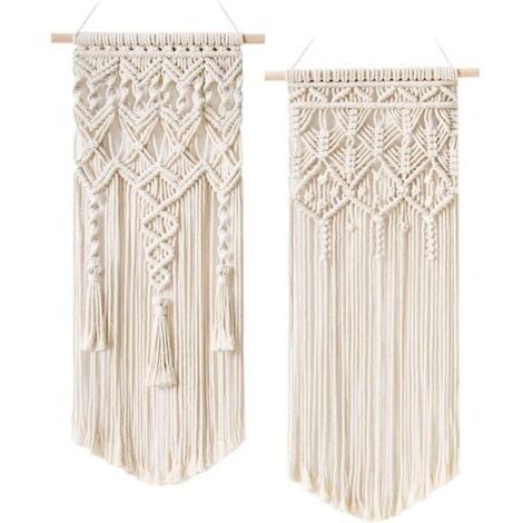 2 Pcs Macramé Tissé Wall Hanging Boho Chic Bohemian Home Geometric Art Decor - Beautiful Apartment Dorm Room Decoration, 75cm (L) x 35cm (W) (1/5)