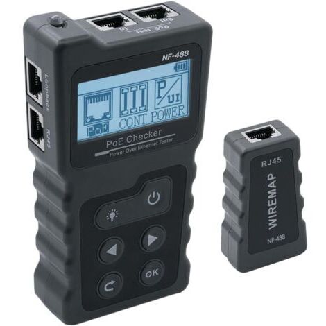 Testeur de Réseau RJ45 avec Testeur de Câble LCD, Testeur de tension Testeur pour test POE, Instrument de Mesure de Réseau Testeur de Puissance de Ligne (1/5)