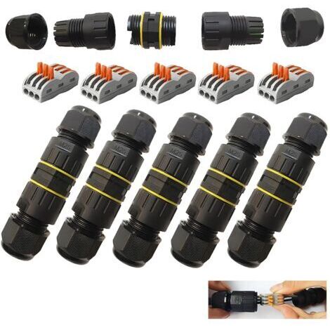 Raccord Electrique Etanche, IP68 Connecteur Etanche, Boite de derivation etanche exterieur 3 Voies, pour Câble Ø 6 à 11mm (5pcs) (1/5)