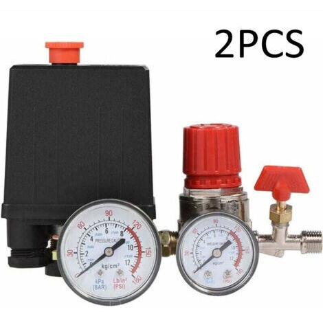 Compresseur d'air pressostat valve pressostat compresseur d'air avec manomètre régulateur (Lot de 2) (1/5)
