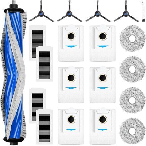 Lot de 20 Accessoires pour Robot Aspirateur Ecovacs Deebot X5 Omni, 1 Brosse Principale, 6 Sacs à Poussière, 4 Lingettes, 4 Filtres, 4 Brosses Latérales, 1 Brosse de Nettoyage (1/5)
