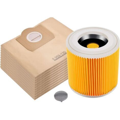 Lot de 10 sacs d'aspirateur + 1 filtre pour Kärcher WD3 et MV3 remplacement pour 6.959-130.0 (sac) & 6.414-552.0 (filtre à cartouche) (1/5)