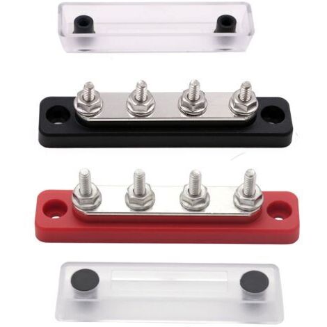 12V - 48V cc Bus Bar Bloc de distribution de poteau de raccordement de 4x 3/16 "pour bus de 100 ampères avec couvercle bus de borne de batterie noir + rouge 2 groupes (1/5)
