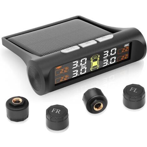 TPMS Système de Surveillance de la Pression des Pneusà,Charge Solaire/USB, Alertes Température,Auto on/Off - Compatible Camping-Car/Berline/SUV/MPV/Remorque (4 Capteurs Externes 3.5 Bar) (1/5)
