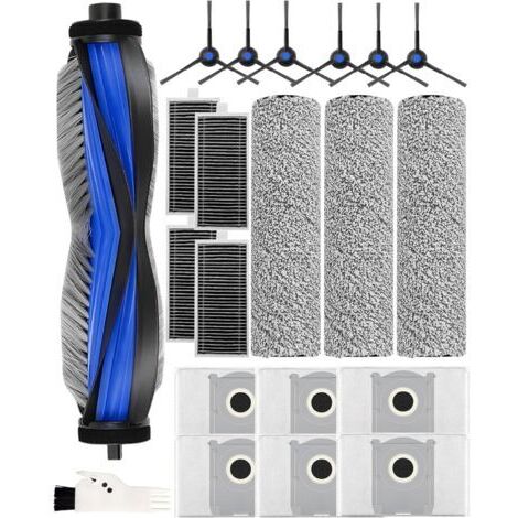 Lot de 21 Accessoires pour Robot Aspirateur ECOVACS DEEBOT X8 Omni / X8 Pro. 1 Brosse Principale, 3 Brosse à Rouleau, 4 HEPA Filtres, 6 Sacs à Poussière, 6 Brosses Latérales,1 Brosse de Nettoyage (1/5)