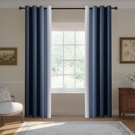 Rideaux Isolants Opaques 132x214 cm,Anti Bruit et Lumière, pour Intérieur Salon ou Chambre, Bleu Foncé (1/5)
