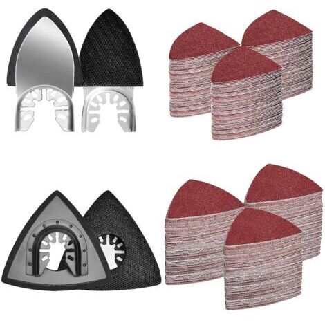 Kit de 204 patins de ponçage multi-outils, 2 patins de ponçage triangulaires, 2 tampons de sable pour bout des doigts, 200 pièces 60/80/120/180/240/320 grain de papier abrasif pour surfaces en bois (1/5)