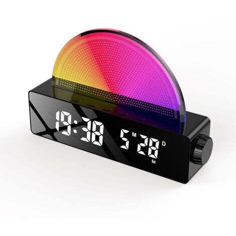 Lampe de Réveil avec Simulation de Lever du Soleil, Snooze/6 Sonneries/10 Sons de Sommeil/Minuterie/Affichage Température, Lampe Atmosphère avec 7 Couleurs Changeantes, Port de Charge (1/5)