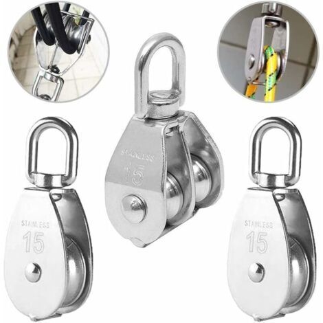 Ahlsen 3PCS Poulie Double inox pivotant Double poulie,Poulie de Levage Rouleau de Chargement,Poulie en Acier Inox,Poulie Simple Bloc,Poulie Simple en Acier Inoxydable,Poulie de levage (1/5)