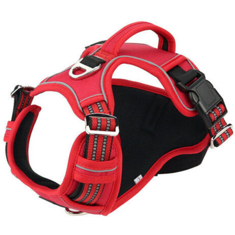 Ahlsen Harnais Chien Anti Traction, Harnais pour Chien Grand Moyen Réfléchissant Réglable Gilet Chien avec Poignée Respirante Harnais Poitrine de Sport sans Traction Rouge S (1/5)