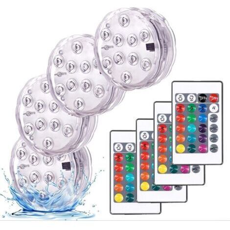 Ahlsen Éclairage pour plan d'eau Lumières Paysage Coloré Décoratives Éclairage LED Étanche Lot de 4 lampes multicolores RGB submersibles avec télécommandes, idéal pour Aquarium Baignoire Piscine (1/5)