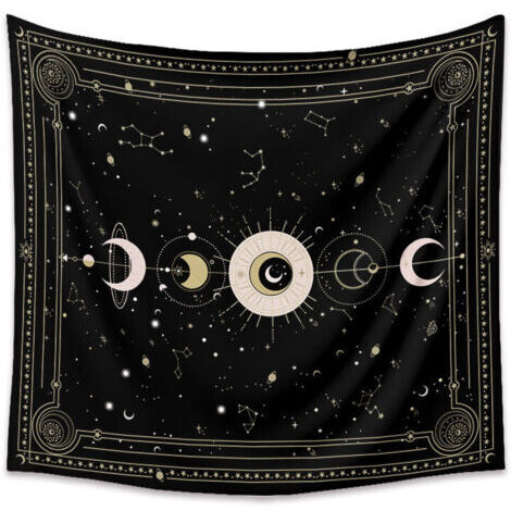 Ahlsen Tapisserie murale motif carte de tarot noir mystérieux ciel étoilé - Décoration murale pour chambre à coucher - Noir - 200 x 150 cm (1/5)