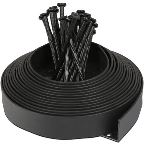 ZOLGINAH Bordure de pelouse flexible en plastique avec 30 piquets d'ancrage pour l'ancrage, bordure de parterre flexible, barrière ronde, longueur 10 m, hauteur 5 cm, noire (1/4)