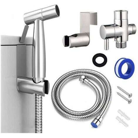 FOREHILL Kit Douchette wc,Pomme de Douche Pour le Nettoyage de la Salle de Bain, Pulvérisateur pour L'hygiène PersonnQuotidienne, Jeu de Tuyaux Mural (Argent) (1/4)