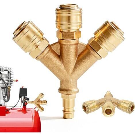 Répartiteur air comprimé 3 voies avec 3 raccords, connecteur accouplement en laiton, accessoires air comprimé, NW 7.2 1/4 AG W Distributeur air, 3 raccords air comprimé en laiton (1/4)