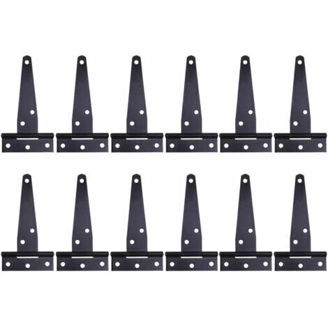 12 Pcs 4 Pounces Charnières en T laquées Noires, Charnière en T Robuste, Charnières de Portes en Bois, Métalliques Fer Antirouille Charnières de Porte avec Vis pour Portes de Grange, 100 mm (1/4)