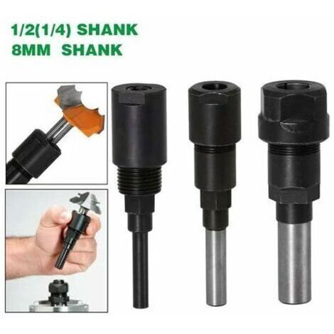 Router Collet Extension Bit de routeur Extension de collet et rognage Découpage Machine de gravure Extender Porte-mandrin de travail du bois Fraise (1/4 Shank+8MM Shank+1/2 Shank) (1/4)