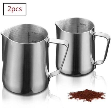 Pot à lait, pot à mousser en acier inoxydable de 350 ml + 600 ml, mousseur à lait pour crème à café (1/4)