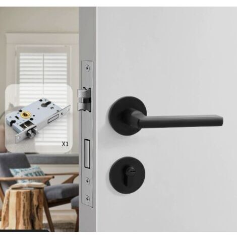 FOREHILL Serrure de porte intérieure noire universelle - Magnétique, silencieuse, style américainpour chambre et porte en bois (1/4)