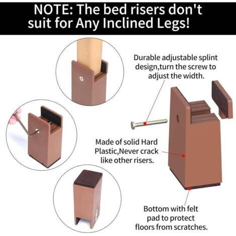 FOREHILL Rehausseur Pieds de Lit Reglable de 4 pouces, Rehausseurs de Meubles Robuste de 10cm, pour Épaisseur de Pied du Lit 0 à 1,5 pouces, Hauteur de Lit, Canapé, Bureau, Armoire, Support de 2000 K (1/4)