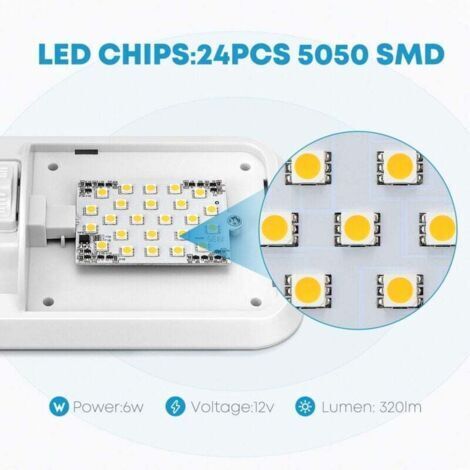 12 V plafonnier LED RV 280 lm, lampe de toit éclairage intérieur pour remorque, camping-car avec interrupteur (Lot de 2) (1/4)