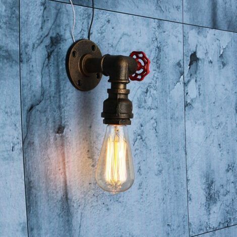 Rétro Vintage Industriel Edison E27 Applique Murale En Fer Applique Murale Tuyau D'eau Style Appliques Luminaire Maison Chambre Café Restaurant Porche Bar Décor AC110V-240V (laiton, sans ampoule) (1/4)