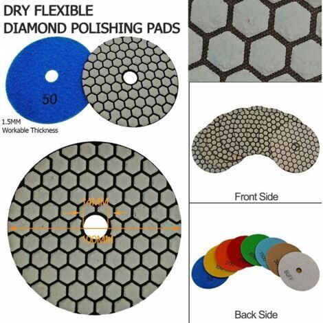 7Pcs Disque Diamant De Polissage 4quot/100Mm Sec Diamant Polissage Pads Pour Marbre, Granite, Pierre, Béton (50) (1/4)