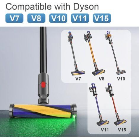 Brosse pour Dyson V10 V11 V15 V7 V8, Tête de Brosse à Rouleau avec Lumières LED pour Révéler la Poussière Invisible, Adaptée au Nettoyage des Planchers Durs (1/4)