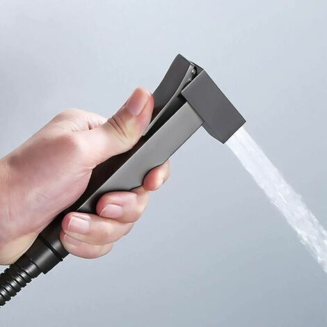 FOREHILL Pistolet Pulvérisateur de Bidet à Main Laiton Carré Kit Douchette WC Hygiène Montage Mural Eau Froide Toilette Bidet Spray Set avec Tuyau Douchette à Main Bidet,B Set (1/4)