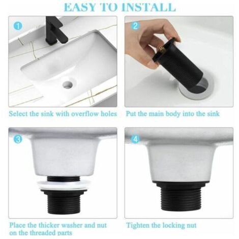 Forehill – Bonde de lavabo noire sans trop-plein – Lot de 2 pièces – Mécanisme pop-up – Laiton de haute qualité – Connexion G1¼ (1/4)