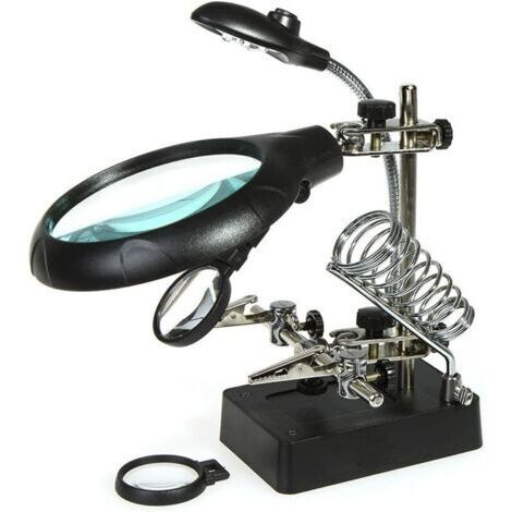 FOREHILL 2.5X 7.5X 10X Loupe sur Pied avec LED Lumières, Lampe de Bureau Type, Support Auxiliaire & Clamps de Support & Clips d'Alligator (1/4)