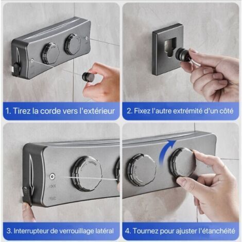 Forehill – Corde à linge rétractable 5m – Lignes en acier inoxydable 304 – Installation facile sans perçage – Pour intérieur et extérieur (1/4)