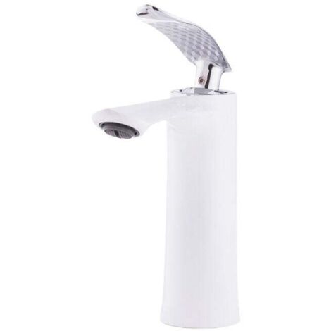 FOREHILL Robinet de lavabo en laiton / zinc, blanc, eau chaude-froide, tuyaux, bec bas, poignée unique [QLI-FA-7783] (1/5)