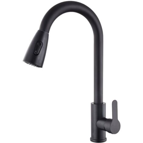 Robinet extractible de lavabo de cuisine domestique en acier inoxydable noir télescopique rotatif chaud et froid (1/5)
