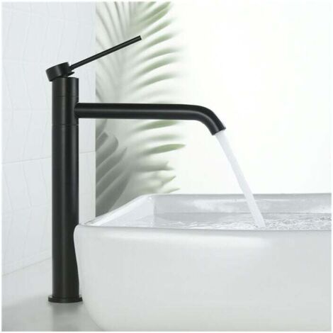 Mitigeur de Lavabo Noir Mat Robinet Salle de Bain Haut Bec Pivotant 360°pour Vasque Robinet en Inox SS304 pour Salle de Bain Design Moderne (1/5)