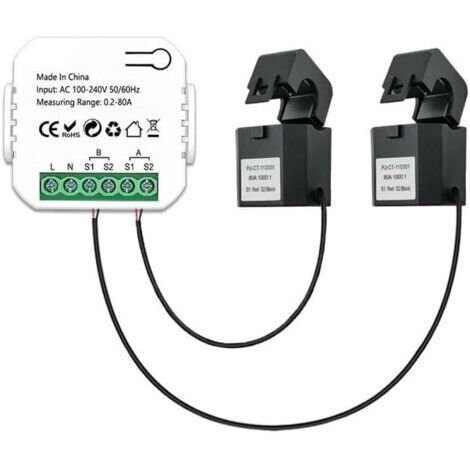 Tuya Compteur d'énergie WiFi bidirectionnel 1/2 canal avec pince App Monito pour facteur de puissance et fréquence pour analyse de consommation (2 voies) (1/5)