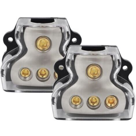 Bloc de distribution d'énergie à 3 voies - 1 x calibre 0 - 3 x calibre 4 - Distributeur de terre pour répartiteur audio de voiture (2 pièces) (1/5)