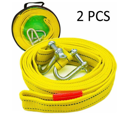 Sangle de remorquage haute résistance avec deux crochets de sécurité en D pour treuil, capacité de 5 tonnes et longueur de 5 m (Lot de 2) (1/5)