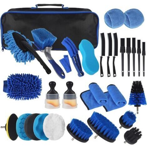 31 Pièces Kit Nettoyage Voiture avec Sac de Transport, Brosse Detailing Auto et Éponges de Polissage, Brosse Nettoyage Voiture,pour Nettoyage des pneus,Sortie d'air Auto Intérieur & Extérieur (1/5)