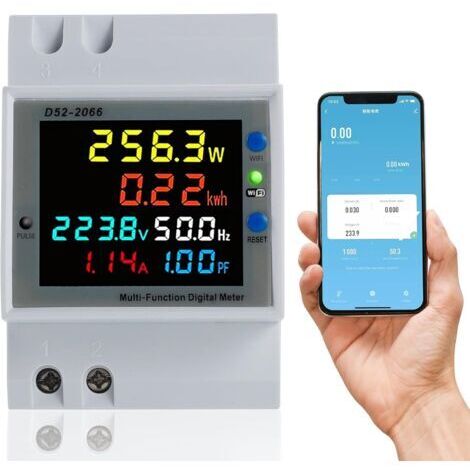 WiFi Compteur d'Énergie Monophasé,AC 40-300V 100A Compteur Electrique 1 phasé Wattmètre Rail DIN Mètre Watt KWh Voltmètre Ampèremètre Avec Écran LCD, Adapté aux mesures de puissance (1/5)